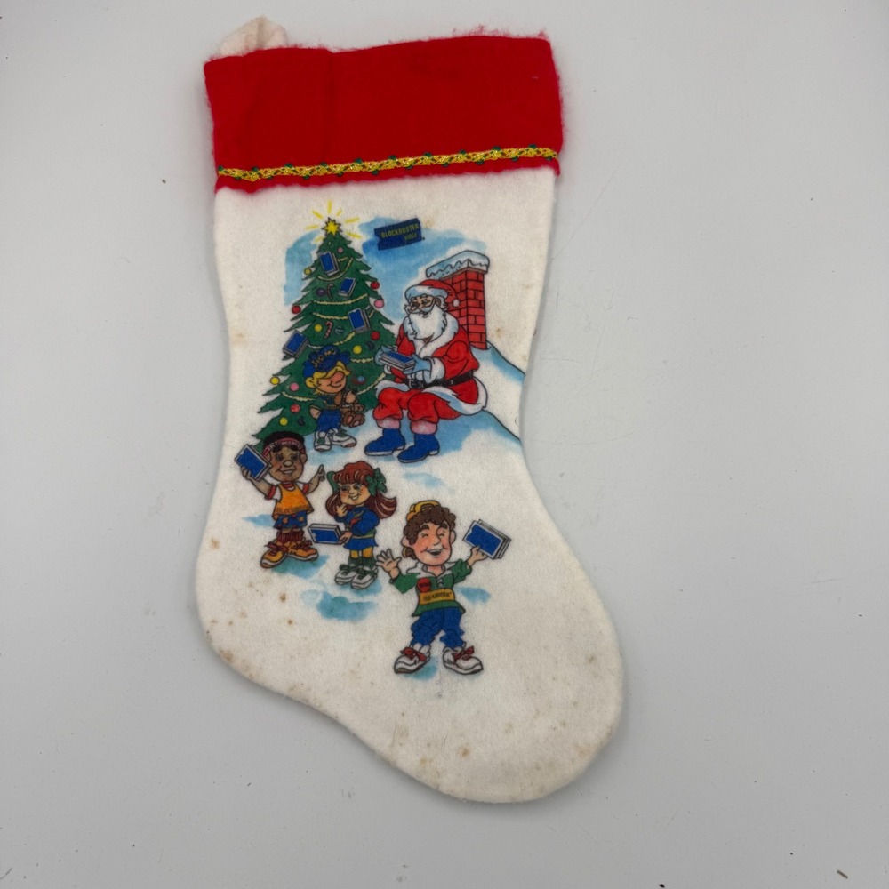 Vintage Blockbuster Video Christmas Stocking Santa VHS Tapes Retro 90s Promo